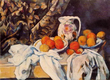 Naturaleza muerta con cortina y cántaro floreado Paul Cezanne Pinturas al óleo
